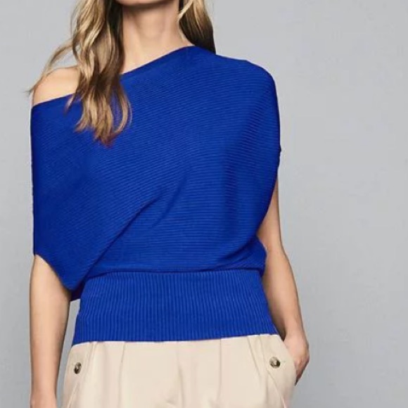 Reiss Meryl Drape Sleeve Top, Cobalt Blue - Picture 4 of 8